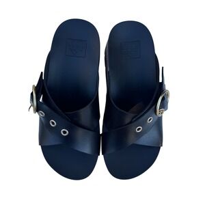 Reef Vista Higher Gia Women Size 6 Black NWOT Wedge Platform Cork Slide Sandals